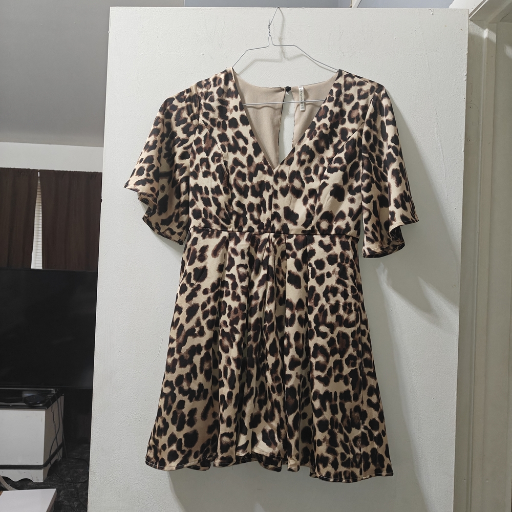 Leopard Print V-Neck Romper in Beige